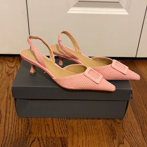 Ann Taylor Pink Straw Buckle Slingback Pumps Size 7.5 New in Box